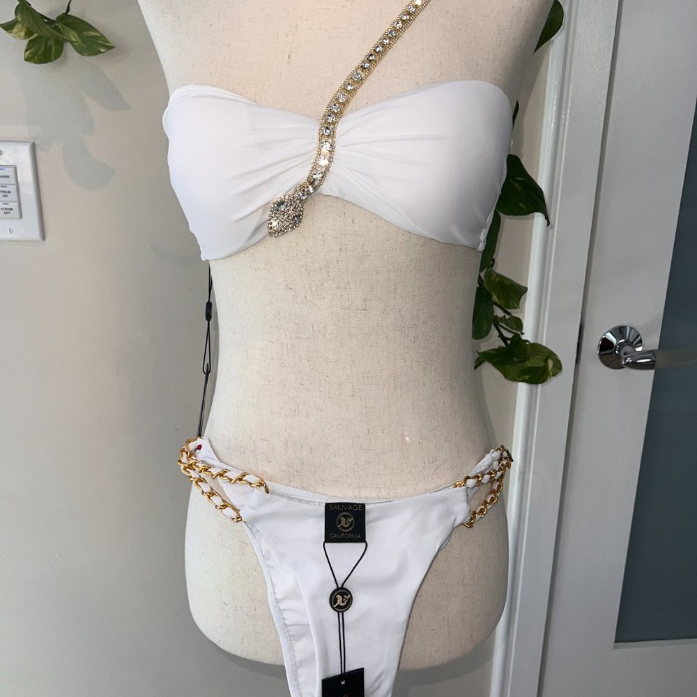 NEW Sauvage Mariposa white bikini gold crystal snake chain, side chain bottoms - Picture 7 of 10